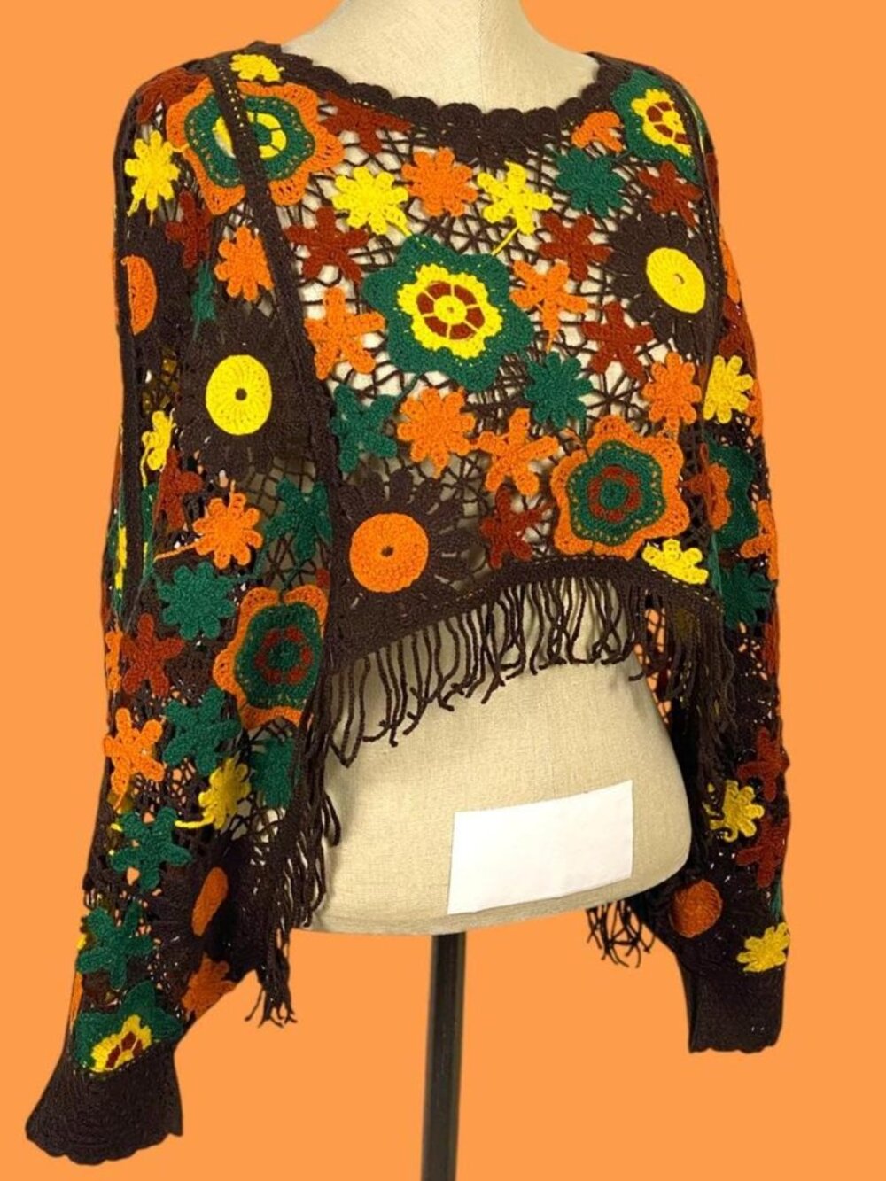 House of Harlow Crochet Open Knit Fringe Poncho